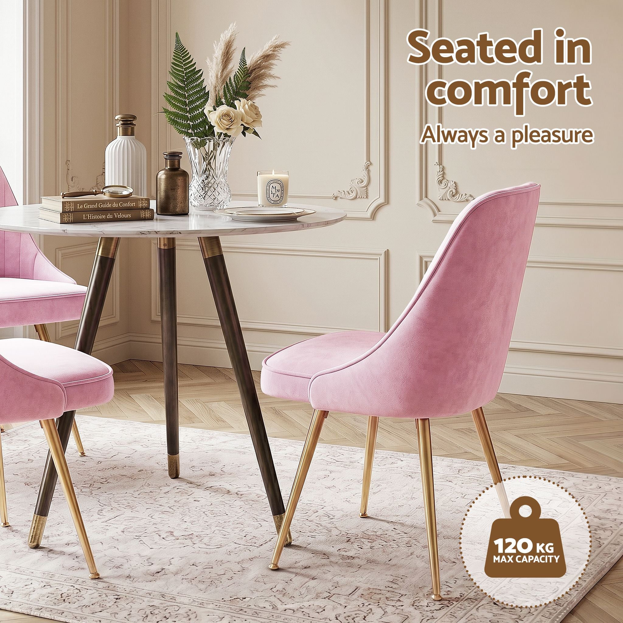 Vivienne (Set of 6) Velvet Dining Chairs - Pink