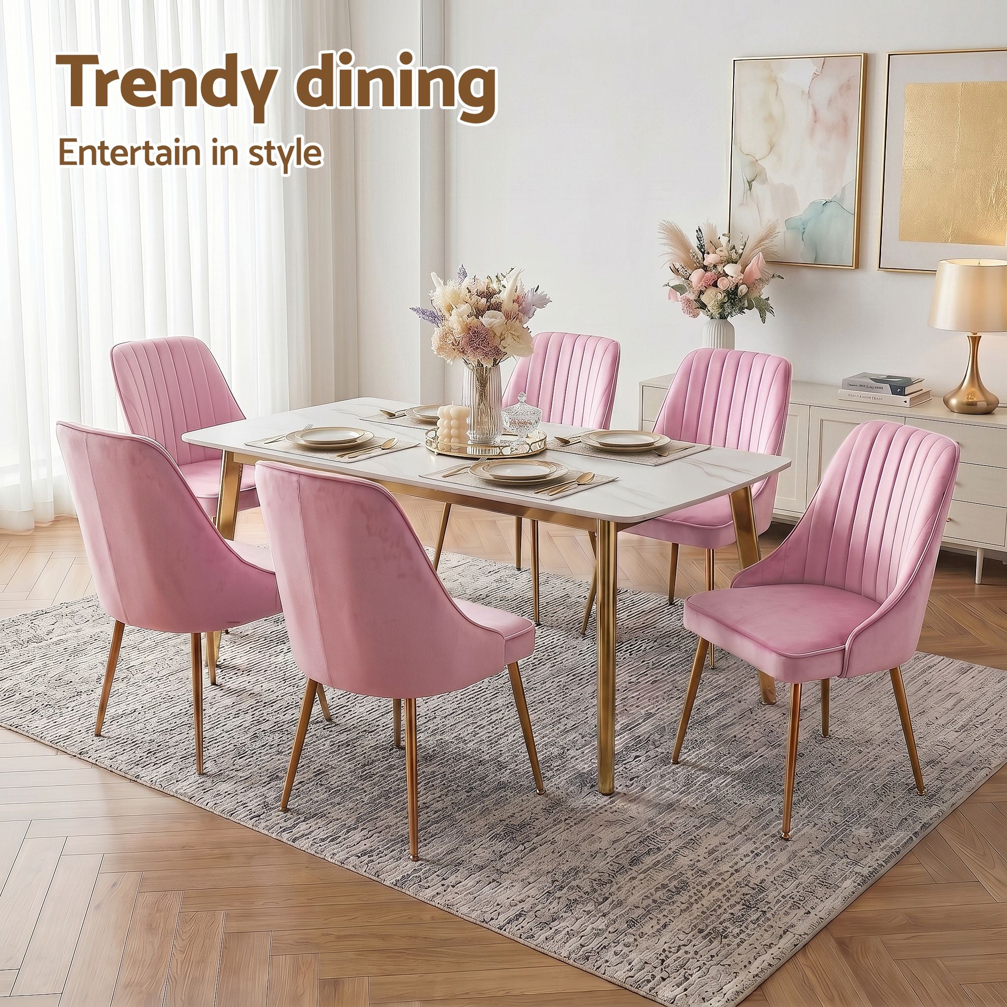 Vivienne (Set of 6) Velvet Dining Chairs - Pink