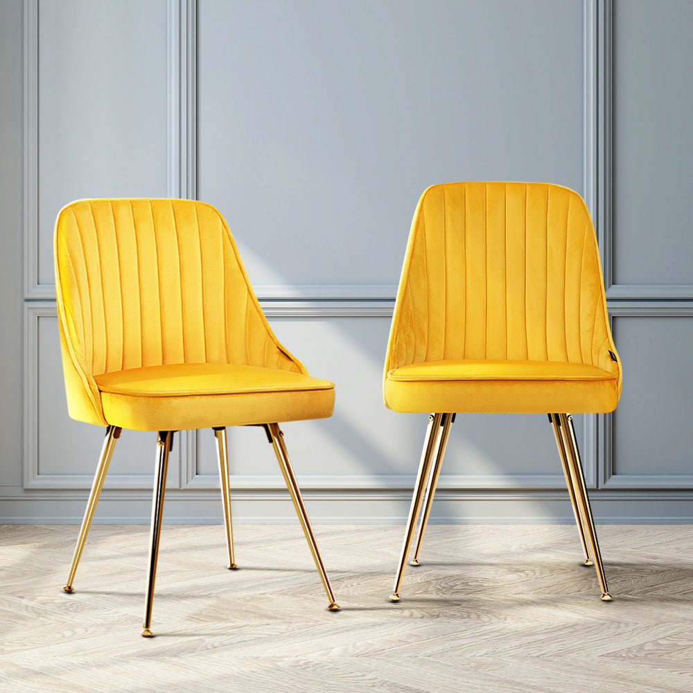 Set of 2 Retro Dining Chairs - Velvet Yellow - Homecoze