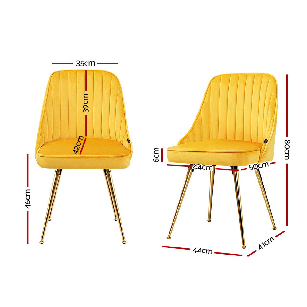 Set of 2 Retro Dining Chairs - Velvet Yellow - Homecoze