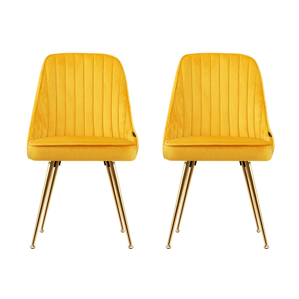 Set of 2 Retro Dining Chairs - Velvet Yellow - Homecoze