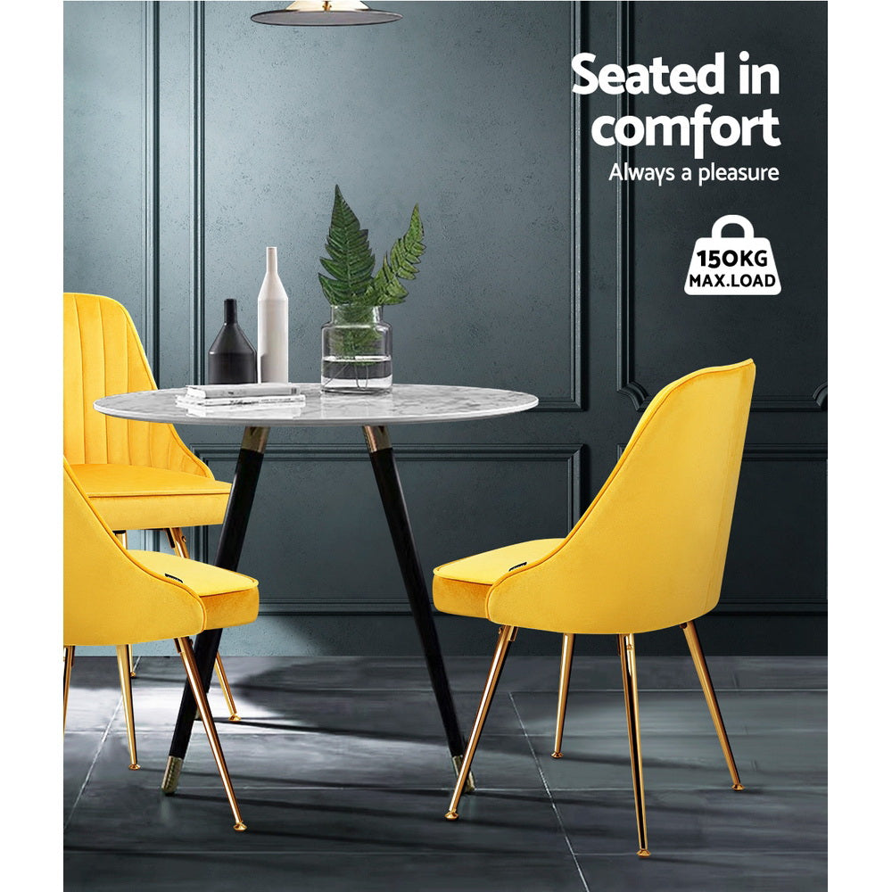 Set of 2 Retro Dining Chairs - Velvet Yellow - Homecoze