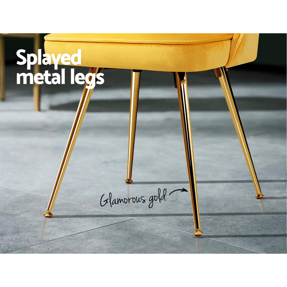 Set of 2 Retro Dining Chairs - Velvet Yellow - Homecoze
