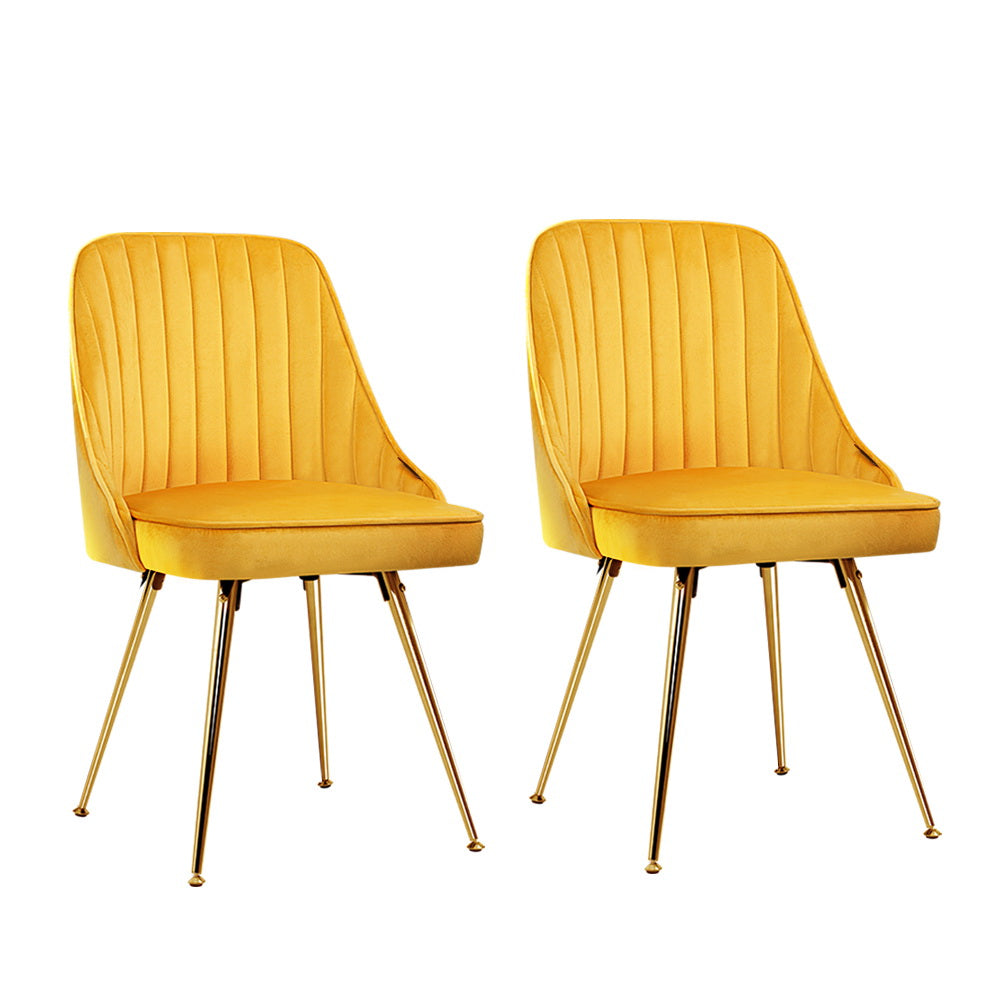 Set of 2 Retro Dining Chairs - Velvet Yellow - Homecoze