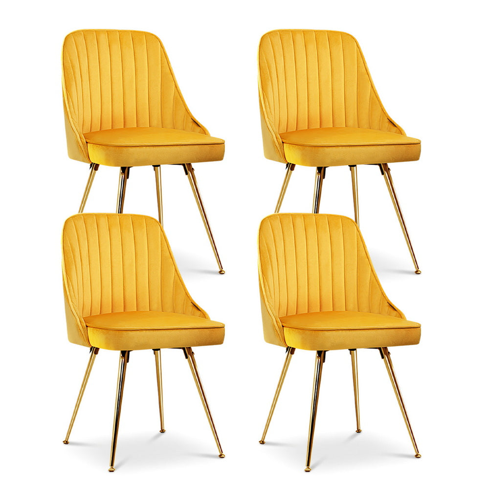 Artiss Dining Chairs Set of 4 Velvet Channel Tufted Yellow - Homecoze