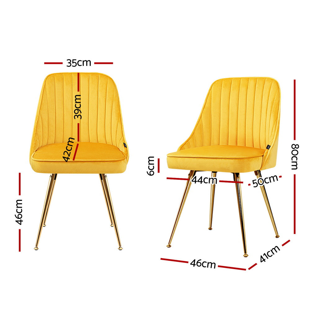 Artiss Dining Chairs Set of 4 Velvet Channel Tufted Yellow - Homecoze