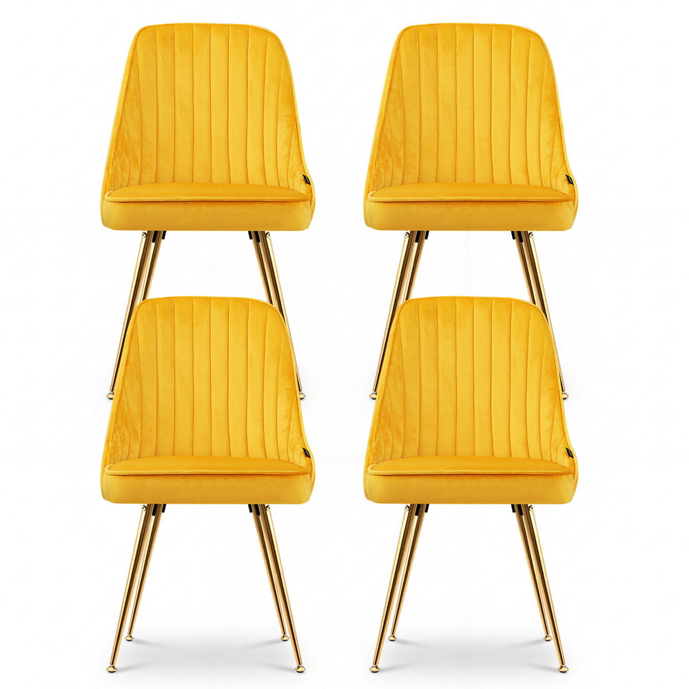 Artiss Dining Chairs Set of 4 Velvet Channel Tufted Yellow - Homecoze