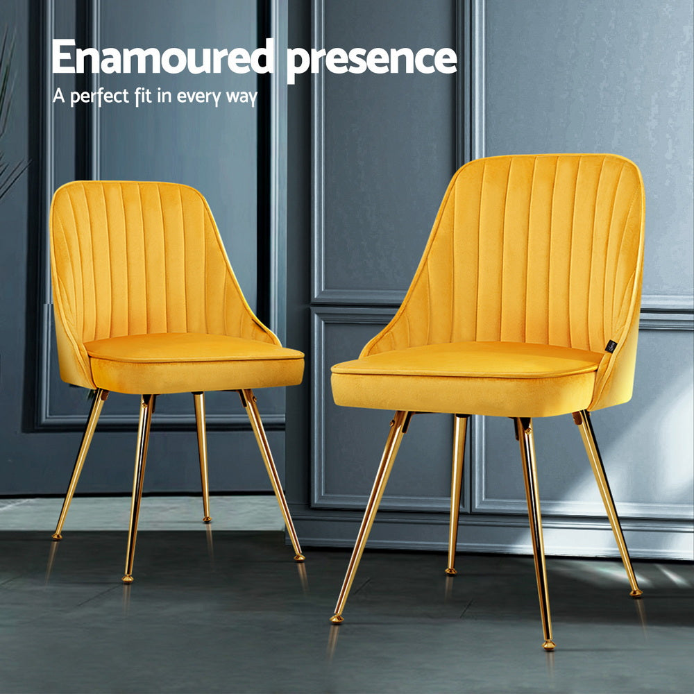 Artiss Dining Chairs Set of 4 Velvet Channel Tufted Yellow - Homecoze