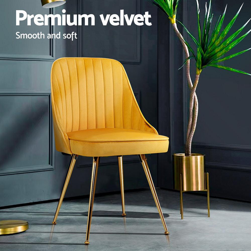 Artiss Dining Chairs Set of 4 Velvet Channel Tufted Yellow - Homecoze