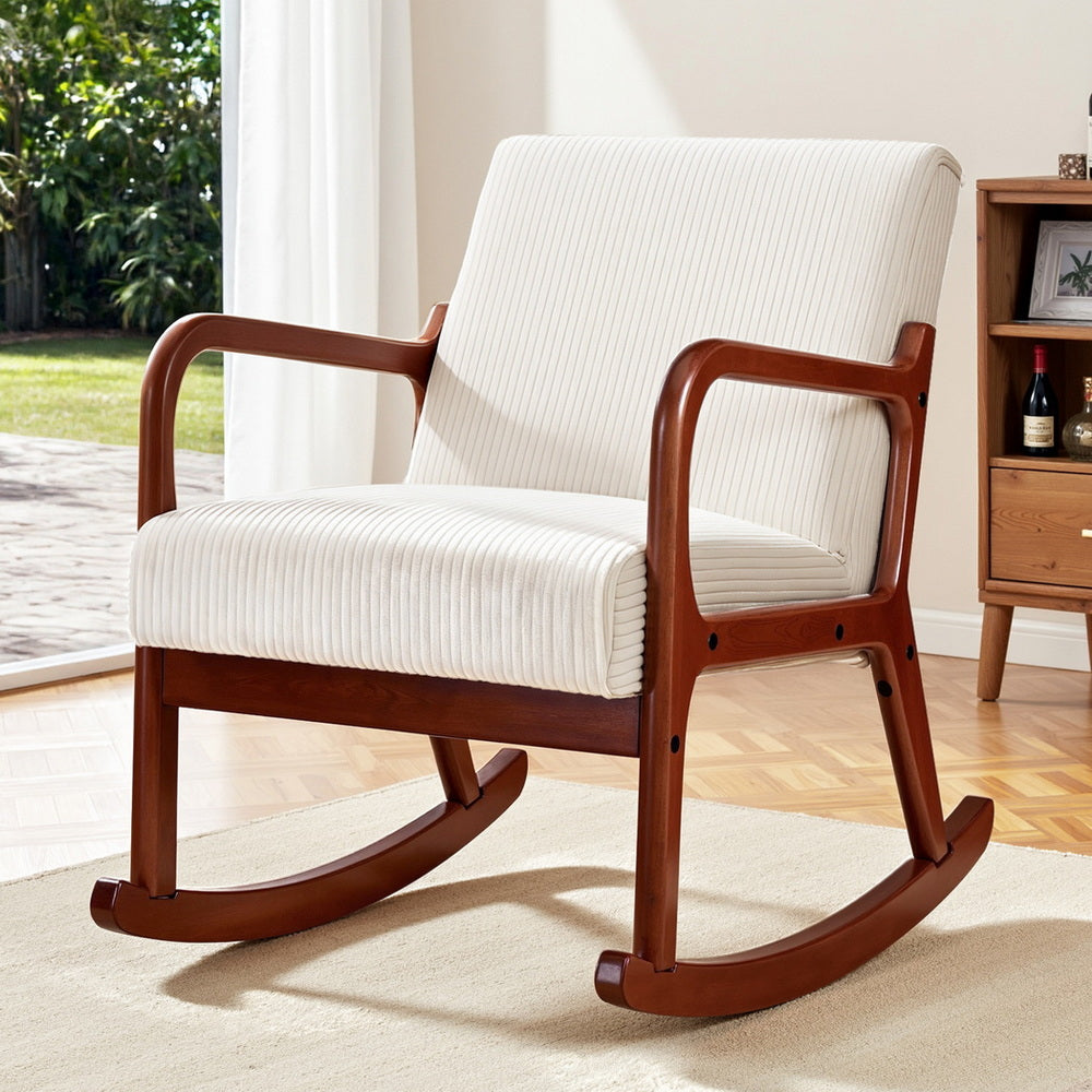 Corduroy Low-Set Rocking Armchair - Beige - Homecoze