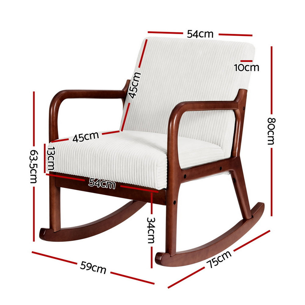 Corduroy Low-Set Rocking Armchair - Beige - Homecoze