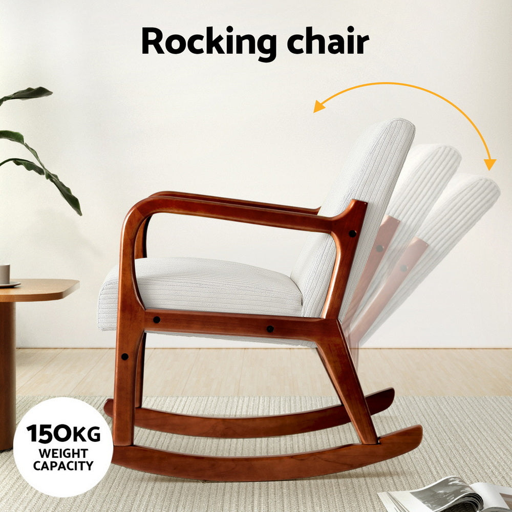 Corduroy Low-Set Rocking Armchair - Beige - Homecoze