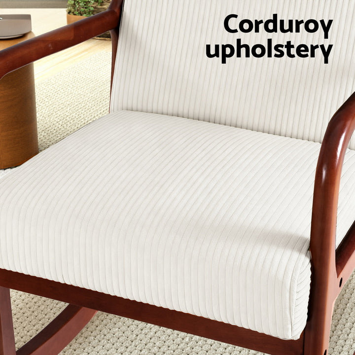 Corduroy Low-Set Rocking Armchair - Beige - Homecoze