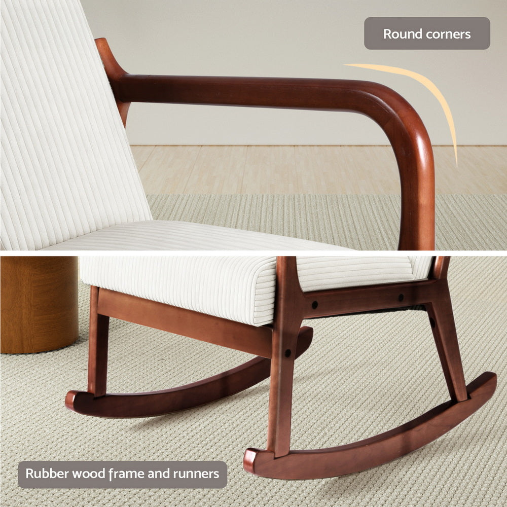 Corduroy Low-Set Rocking Armchair - Beige - Homecoze