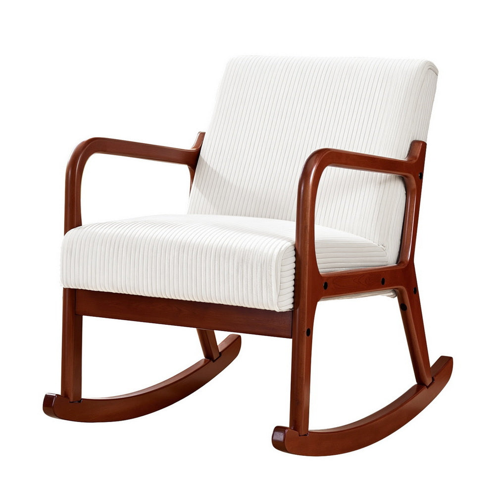 Corduroy Low-Set Rocking Armchair - Beige - Homecoze