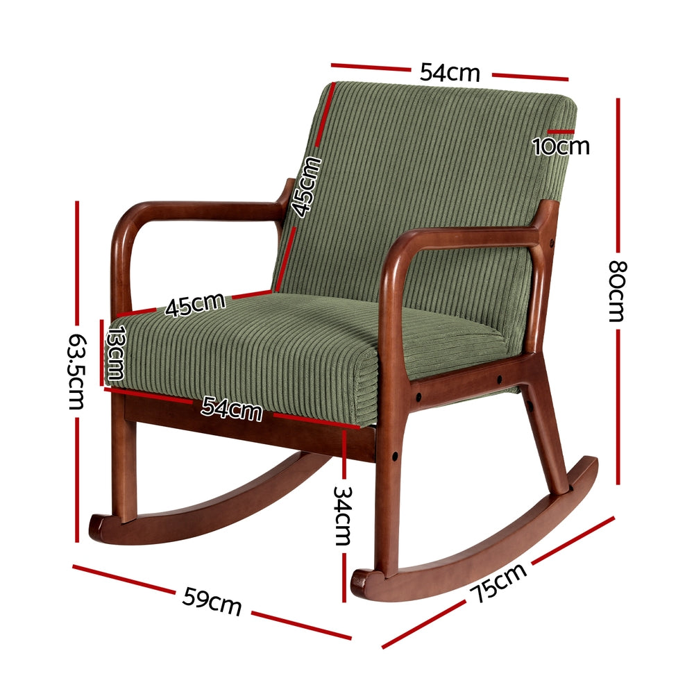 Retro Corduroy Low-Set Rocking Armchair - Green - Homecoze