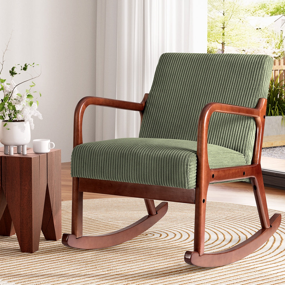 Retro Corduroy Low-Set Rocking Armchair - Green - Homecoze