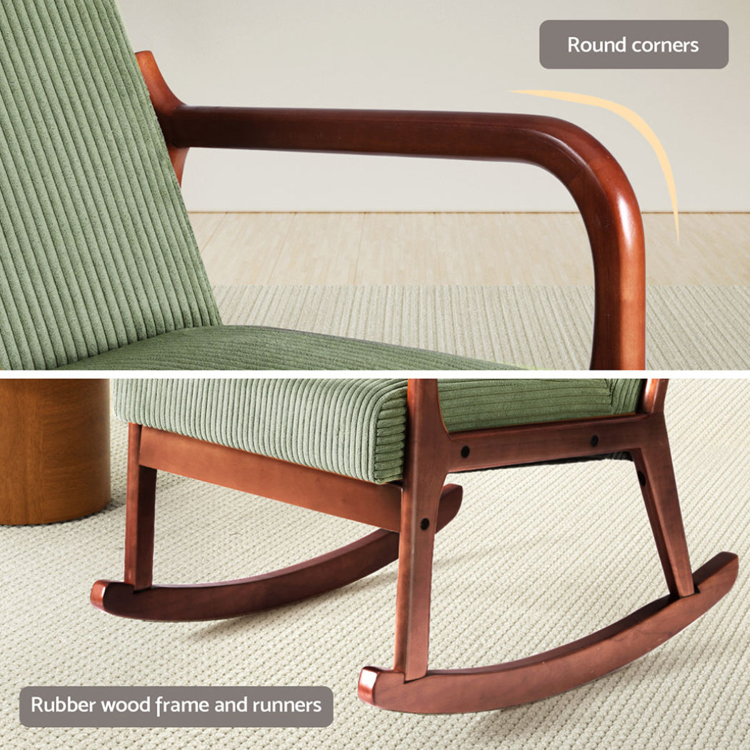 Retro Corduroy Low-Set Rocking Armchair - Green - Homecoze