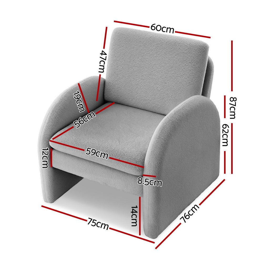 Artiss Armchair Accent Chair Lounge Tub Sofa Couch Curved Arm Seat Boucle Grey - Homecoze