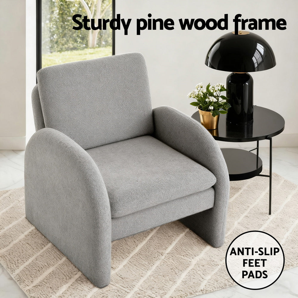 Artiss Armchair Accent Chair Lounge Tub Sofa Couch Curved Arm Seat Boucle Grey - Homecoze