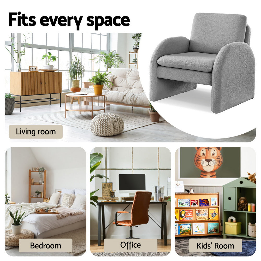 Artiss Armchair Accent Chair Lounge Tub Sofa Couch Curved Arm Seat Boucle Grey - Homecoze