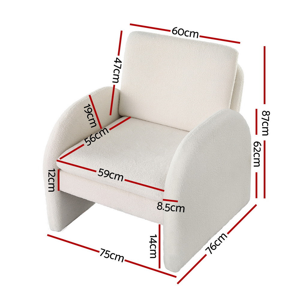 Lowset Boucle Sofa Chair - White - Homecoze