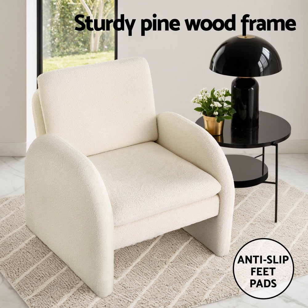 Lowset Boucle Sofa Chair - White - Homecoze