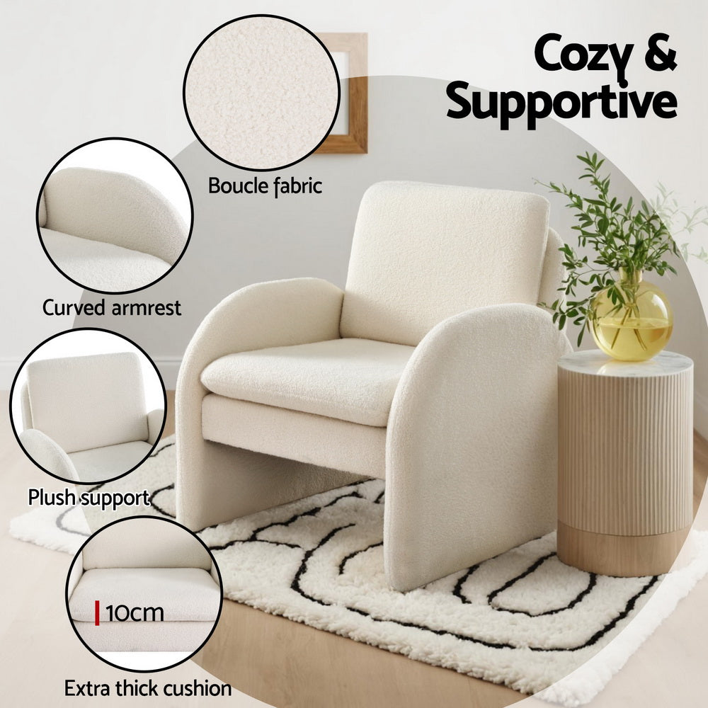 Lowset Boucle Sofa Chair - White - Homecoze