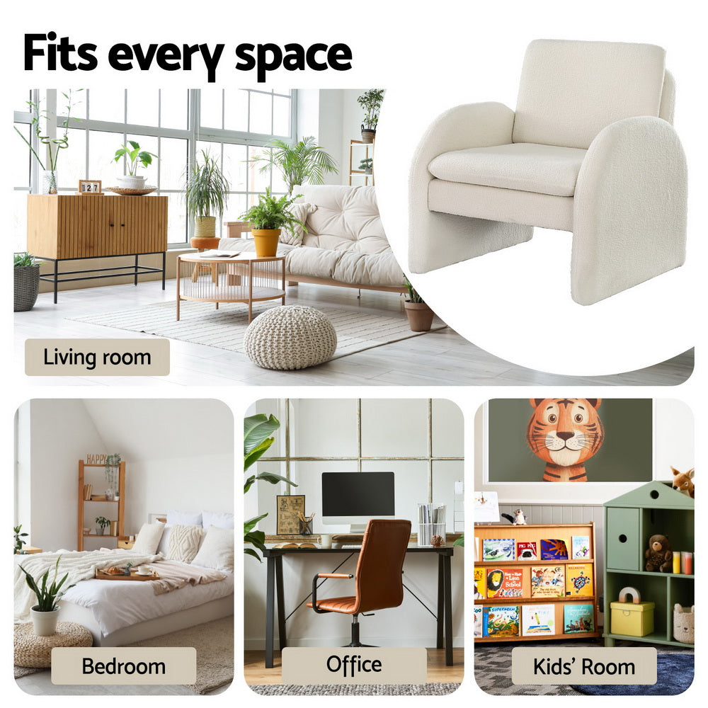 Lowset Boucle Sofa Chair - White - Homecoze