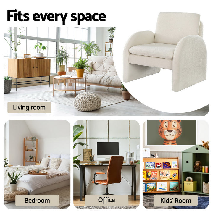 Lowset Boucle Sofa Chair - White - Homecoze