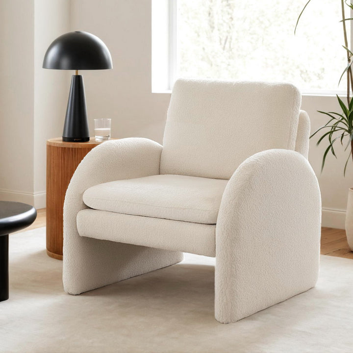 Lowset Boucle Sofa Chair - White - Homecoze