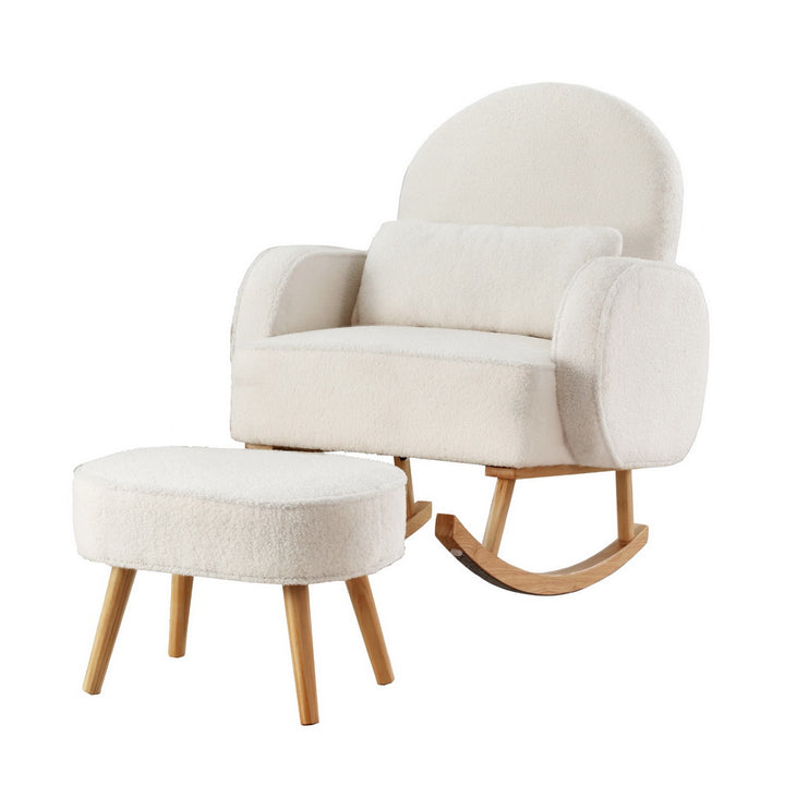 Lowset Boucle Rocking Chair with Ottoman - White - Homecoze