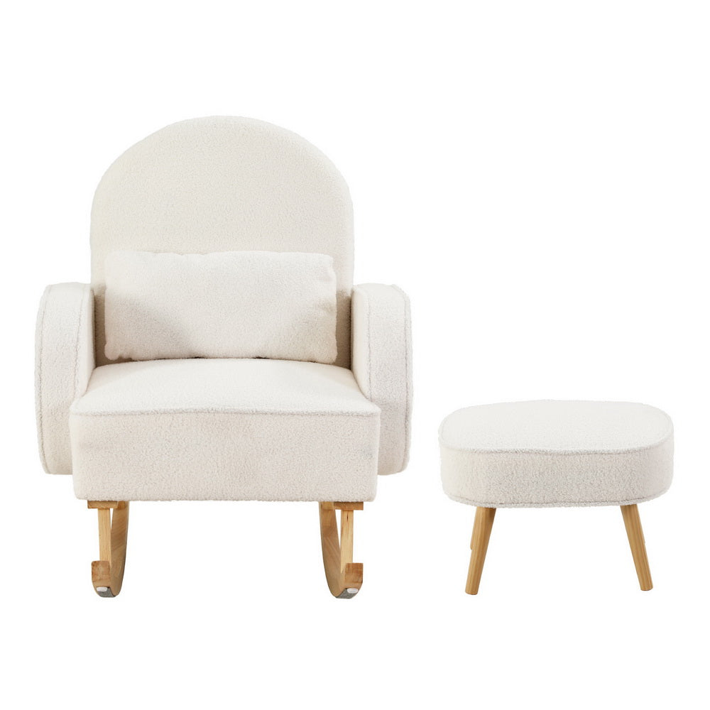 Lowset Boucle Rocking Chair with Ottoman - White - Homecoze