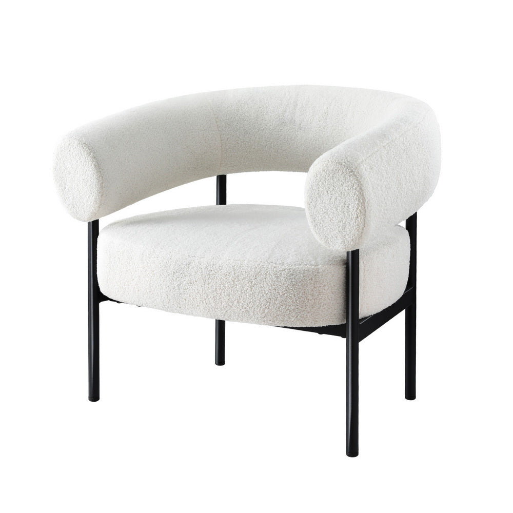 Curved Boucle Low-Back Armchair - White - Homecoze