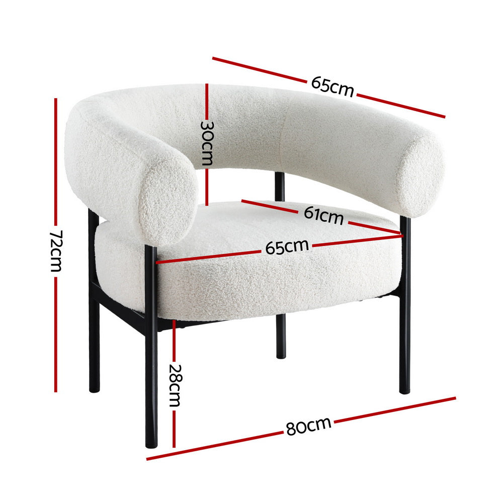 Curved Boucle Low-Back Armchair - White - Homecoze