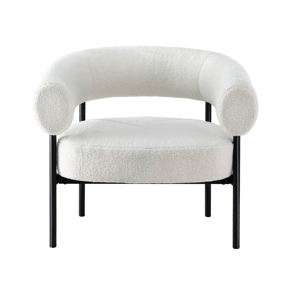 Curved Boucle Low-Back Armchair - White - Homecoze