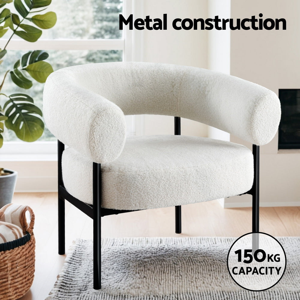 Curved Boucle Low-Back Armchair - White - Homecoze