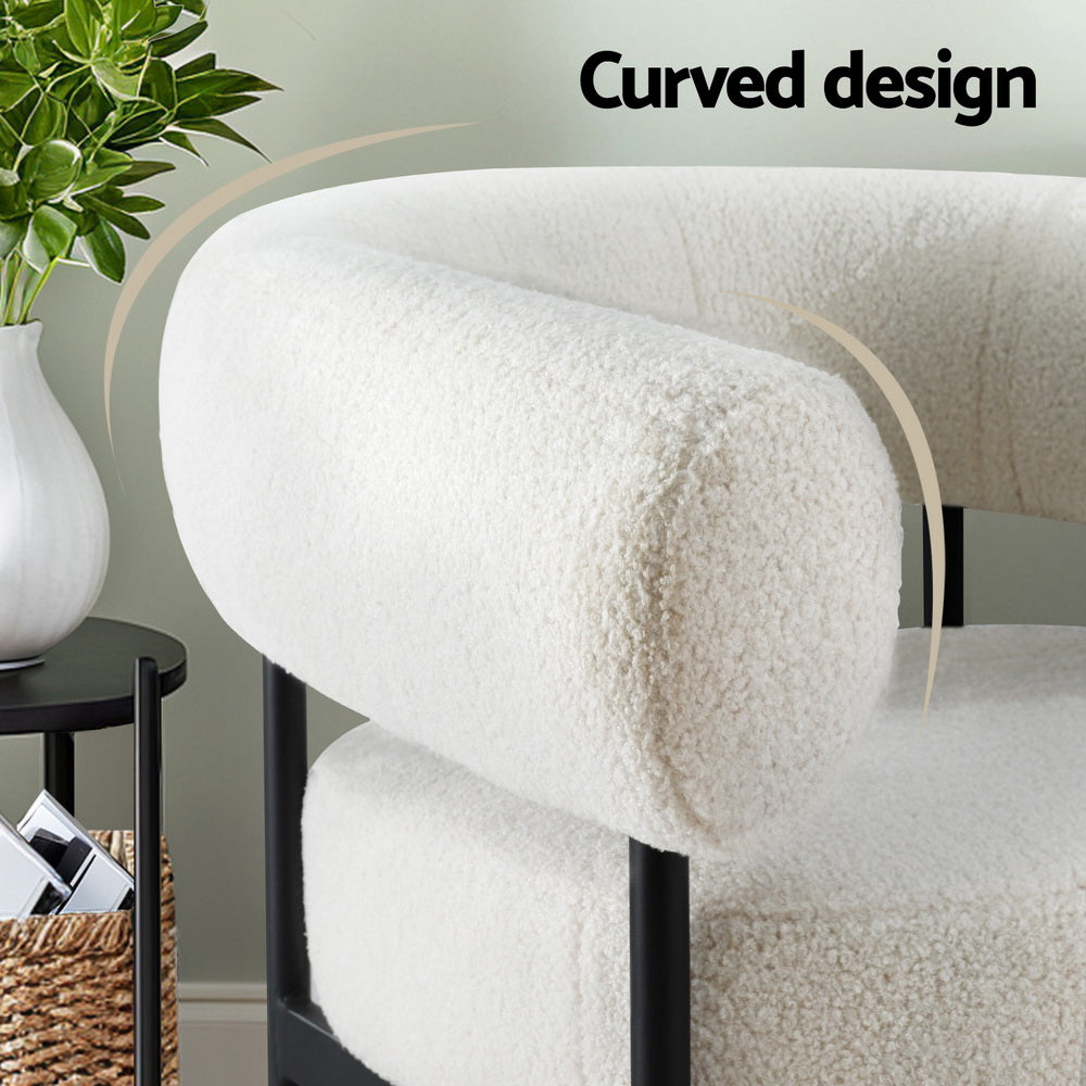 Curved Boucle Low-Back Armchair - White - Homecoze