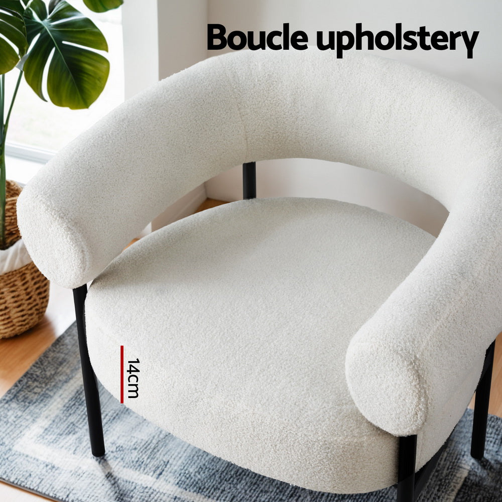 Curved Boucle Low-Back Armchair - White - Homecoze