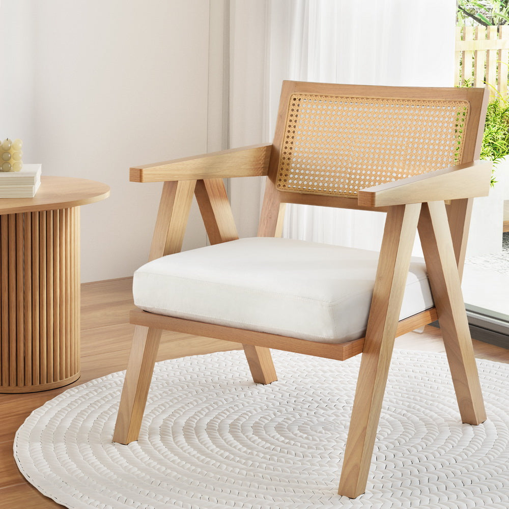 Rattan Low-Back Armchair - White - Homecoze