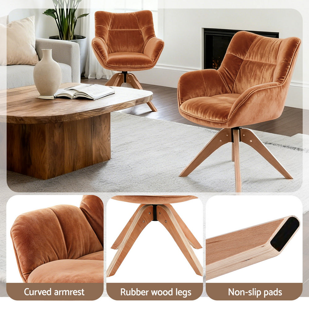 Artiss Swivel Chair Armchair Nursing Velvet Brown - Homecoze