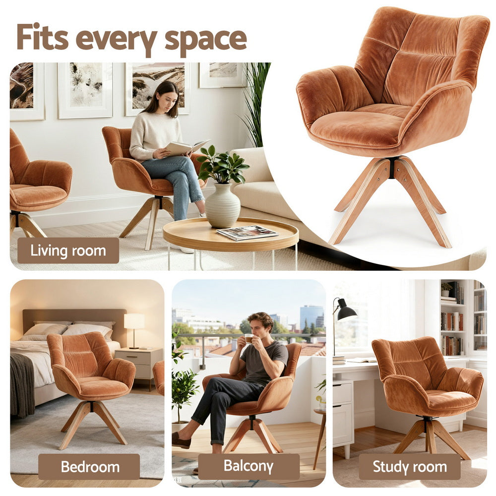 Artiss Swivel Chair Armchair Nursing Velvet Brown - Homecoze