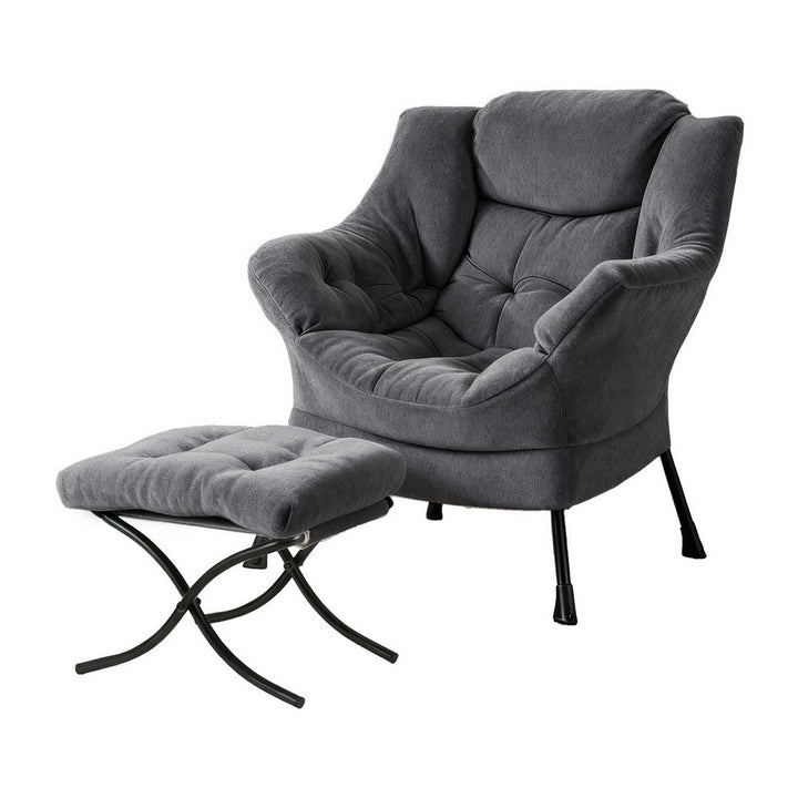 Amelia Velvet Armchair with Footrest - Grey