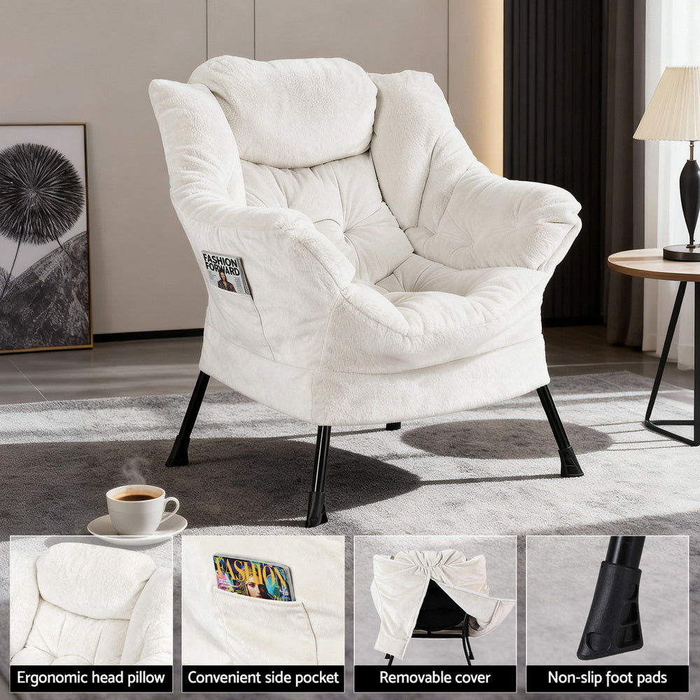 Amelia Velvet Armchair with Footrest - White - Homecoze