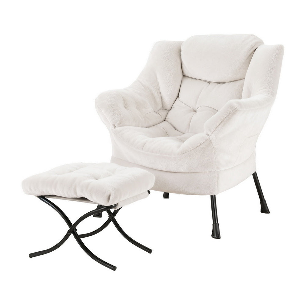 Amelia Velvet Armchair with Footrest - White - Homecoze