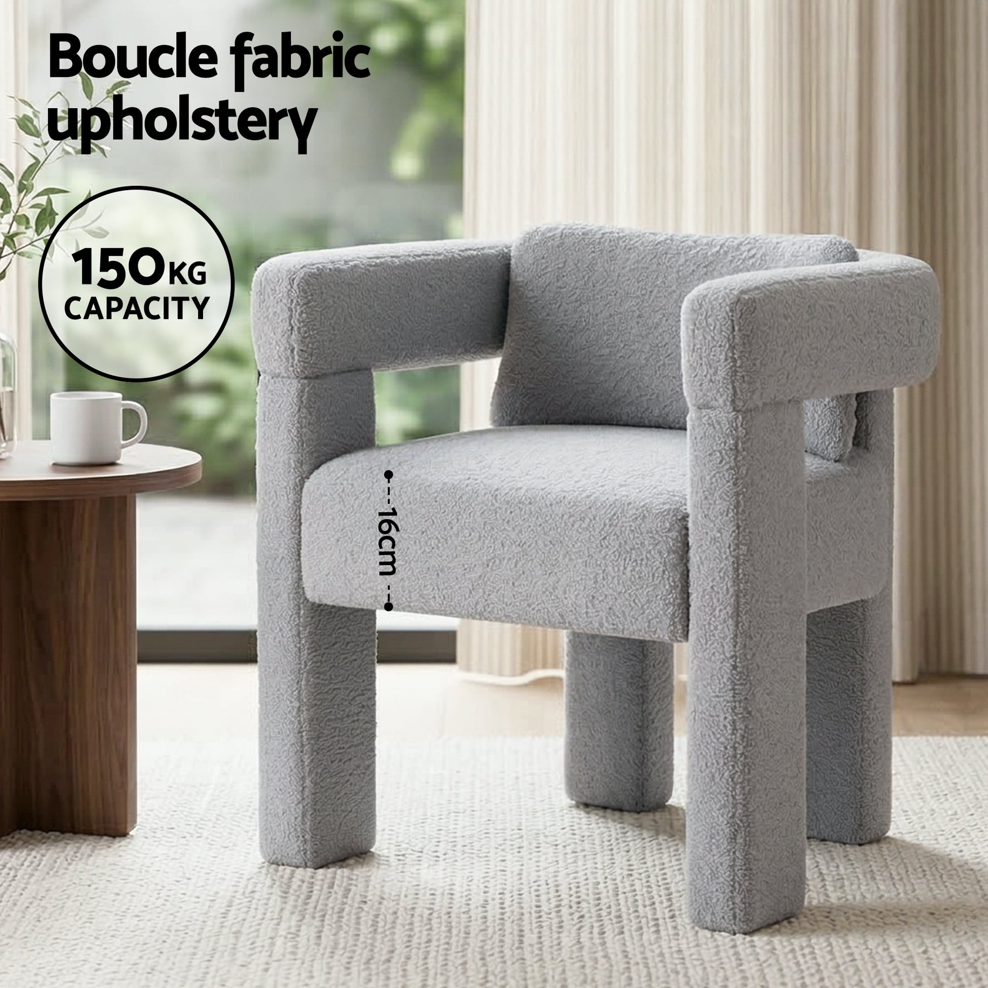 Artiss Armchair Accent Chair Lounge Sofa Couch Boucle Fabric Grey - Homecoze