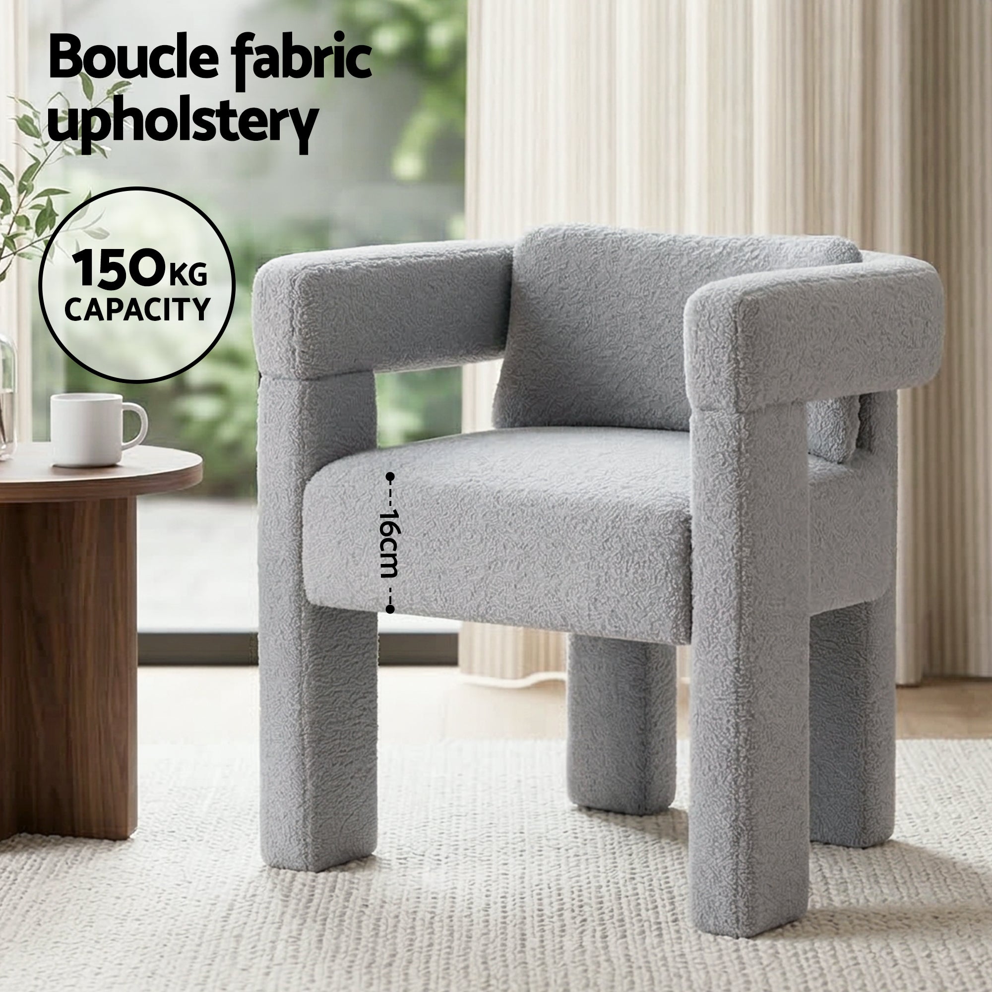 Artiss Armchair Accent Chair Lounge Sofa Couch Boucle Fabric Grey - Homecoze