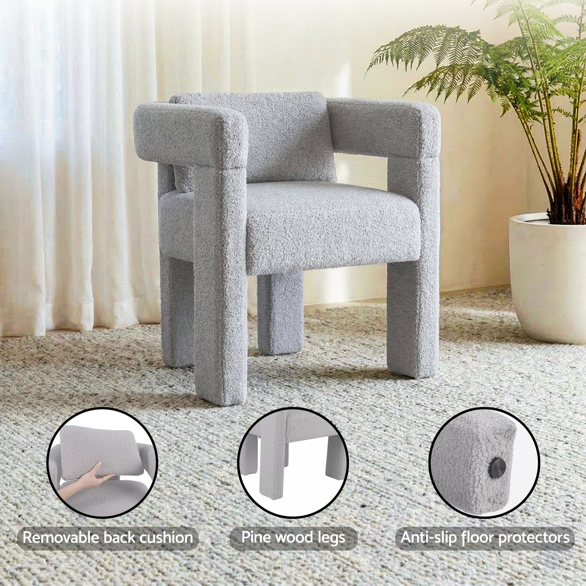 Artiss Armchair Accent Chair Lounge Sofa Couch Boucle Fabric Grey - Homecoze