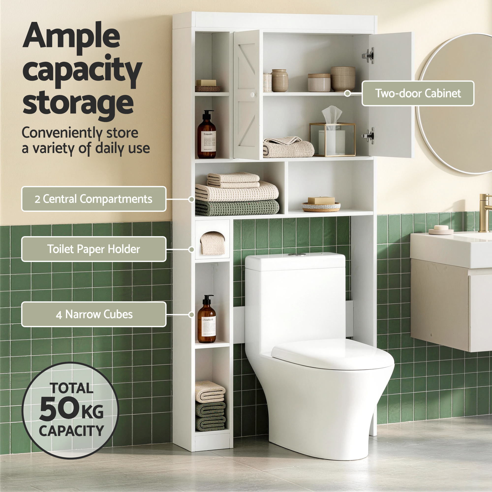 Artiss Bathroom Storage Cabinet Over The Toilet Organiser Laundry Shelf Holder - Homecoze
