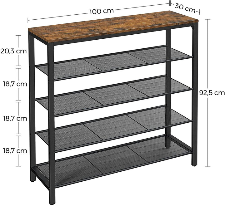 Modern Rustic 4-Shelf Shoe Rack Organiser